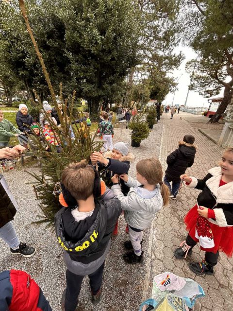 Ukrašavanje borova u centru Crikvenice