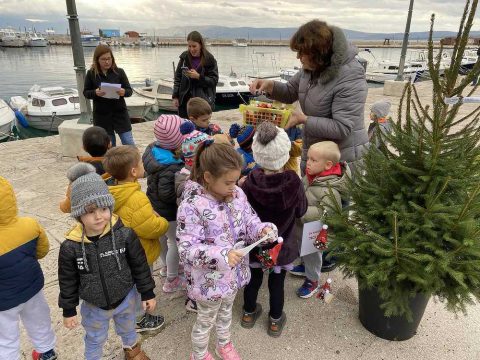 Ukrašavanje borova u centru Crikvenice